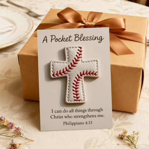 A Pocket Hug Blessing – White Baseball Softball Cross Edition, Handmade Pocket-Sized Cross Gift for Christian Athletes, Inspirational Token for Teams & Youth Group Encouragement Decor