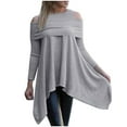 thumbnail image 1 of Ribbed Knit Long Sleeve Round Neck Sweater Cold Shoulder Flowy Asymmetric Hem Tunic Shirts Pullovers Gray,2XL, 1 of 4