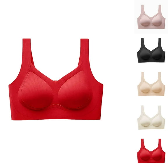 Stylish SMihono Real Plus Size Comfort Bra, Full Coverage No Underwire Everyday Bras Comfortable Wireless Padded Bras Red XL