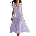 thumbnail image 1 of Stylish SMihono Summer Dress for Women 2025 Fashion Boho Ruffle Hem V Neck Vacation Dresses Casual Solid Loose Fit Flowy Swing Dress Purple XXL, 1 of 6