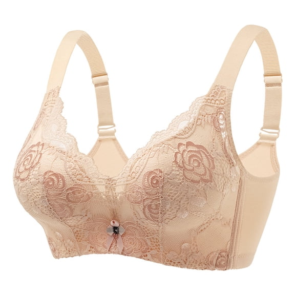Trendy SMihono No Wire Plus Size Embroidery Back Buckle Thin Style Ventilate Bra Full Coverage Unpadded Minimizer Comfortable Women's Bra Beige 36/80BC