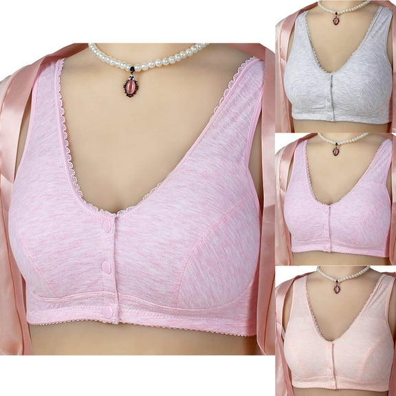 Stylish SMihono Women's Cotton Front-Closure Leisure Bra, Cozy Seamless Wire Free Front Snap Button Lace Bra Underwear Everyday Bras Beige L