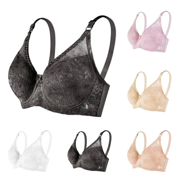 Trendy SMihono Womens Floral Lace Minimizer Gathered Plunge Sexy Bra Underwire Bralette Breast Cup Full Coverage Bras Straps Padded White XL