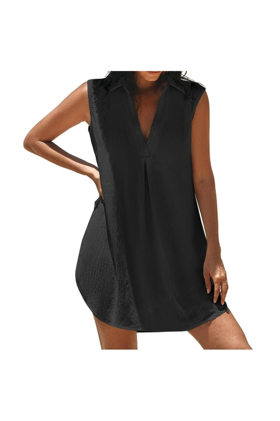 Trendy SMihono Womens Sleeveless Swimsuit Coverup V Neck Bathing Suit Cover Ups Summer Swimwear Bikini Beach Cover Up Dress Black M