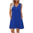 thumbnail image 1 of Stylish SMihono Womens Summer Dresses Loose Fit V Neck Sleeveless Sundresses Vacation Beach Hawaiian Dress with Pockets Blue M, 1 of 5