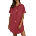 thumbnail image 1 of Stylish SMihono Womens Trendy Cotton Linen Dress Short Sleeve Button Down Casual Shirts Dresses Summer Beach Vacation Sundress Wine XL, 1 of 8