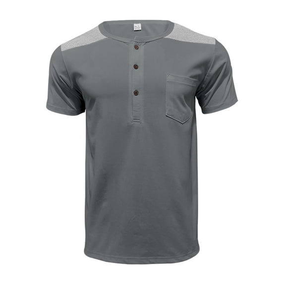 Savings SSAAVKUY Men's Beach T-Shirts Patchwork Short Sleeve Henely Shirts Casual Summer V Neck Tee Shirts with Pocket Gray S