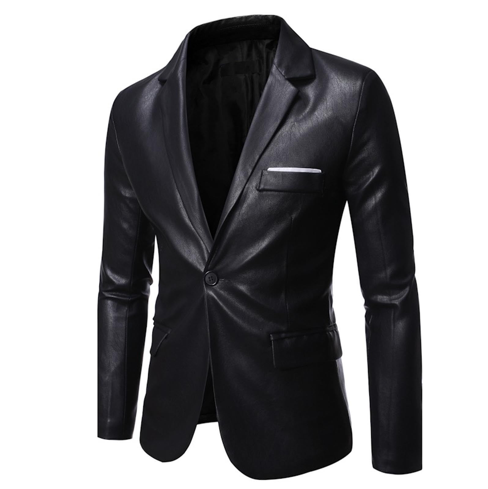 Savings SSAAVKUY Mens Faux Leather Blazer Jacket One Kuwait Ubuy