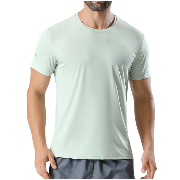 Savings SSAAVKUY Men's Short Sleeve Workout Shirts Quick Dry Athletic Gym Slim Fit Cotton Crewneck Shirts Sports Basic Tees Green XXXXL