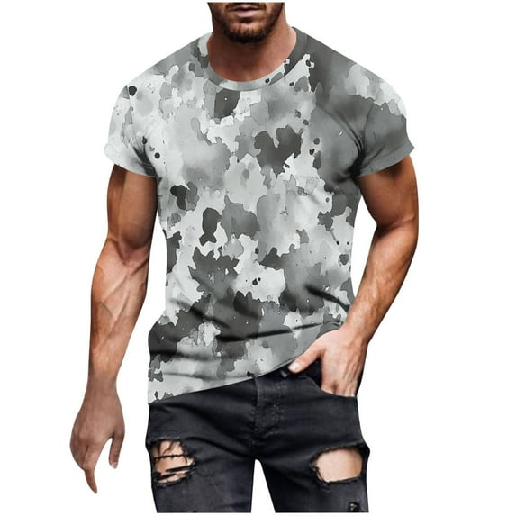 Savings SSAAVKUY Men's Summer Camouflage Print Casual T-Shirt Fashion Camouflage Striped Short Sleeves Statement T-Shirt White 14