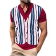 thumbnail image 1 of Savings SSAAVKUY Mens Summer Fashion T-shirts 2 in 1 Patchwork Tops Striped Color Block Button Down Blouses Casual Short Sleeve Tee Red M, 1 of 8