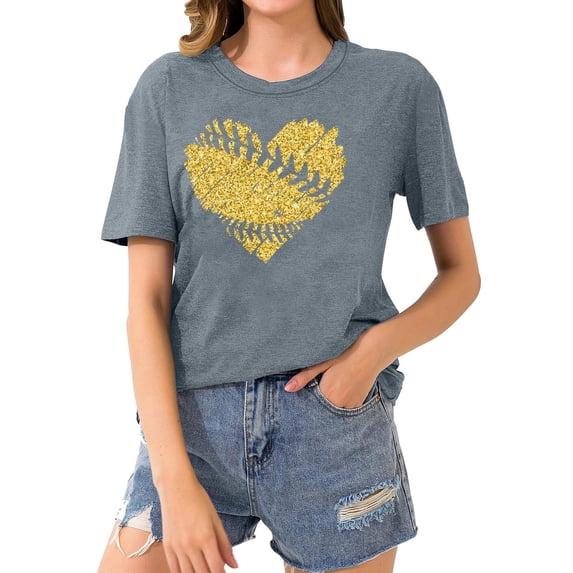 Short Sleeve Crewneck Baseball Print Shirts Women Casual Basic Tees Summer Tunic Going Out Tops (2XL, Gray)