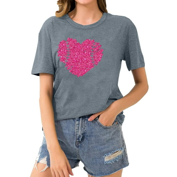 Short Sleeve Crewneck Baseball Print Shirts Women Casual Basic Tees Summer Tunic Going Out Tops (3XL, Gray)
