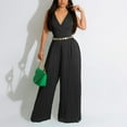 thumbnail image 1 of Solid Tank Jumpsuits for Women Slim Waist Wrap Deep V-Neck Rompers Sleeveless Pleated Wide Leg Floor Length Outfits Pants, 1 of 5