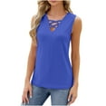 thumbnail image 1 of Summer Women Criss Cross Tank Tops V Neck Hollow Out Breathable Tees Casual Sleeveless Shirts (L, Blue), 1 of 6
