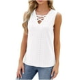 thumbnail image 1 of Summer Women Criss Cross Tank Tops V Neck Hollow Out Breathable Tees Casual Sleeveless Shirts (M, White), 1 of 6