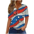 thumbnail image 1 of Summer Womens 4Th of July Summer Tops Usa Flag Star Stripe T Shirts Pullover Sweater Blouses Henley Neck Tee Front Button Down Tunic Tee Short Sleeve Tops Beach Holiday Clothes, 1 of 5