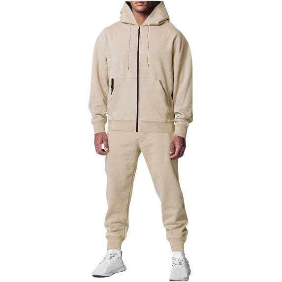 Savings Sweatsuits for Men 2 Piece Tracksuit Sets Full Zip Hoodie Sweatpants Casual Sports Jogging Suits Beige,3XL