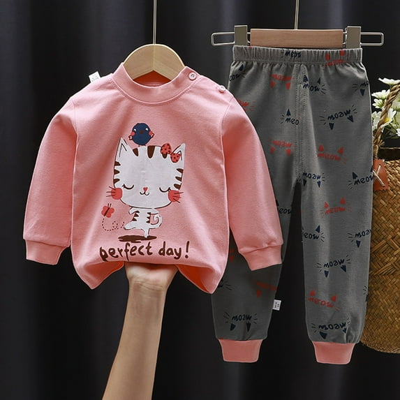 Toddler Kids Sweatsuits Girls Boys Cartoon Animal Print Cute Sweatshirt and Jogger Pant Sets 2 Piece Outfits (3-4 Years, Pink)