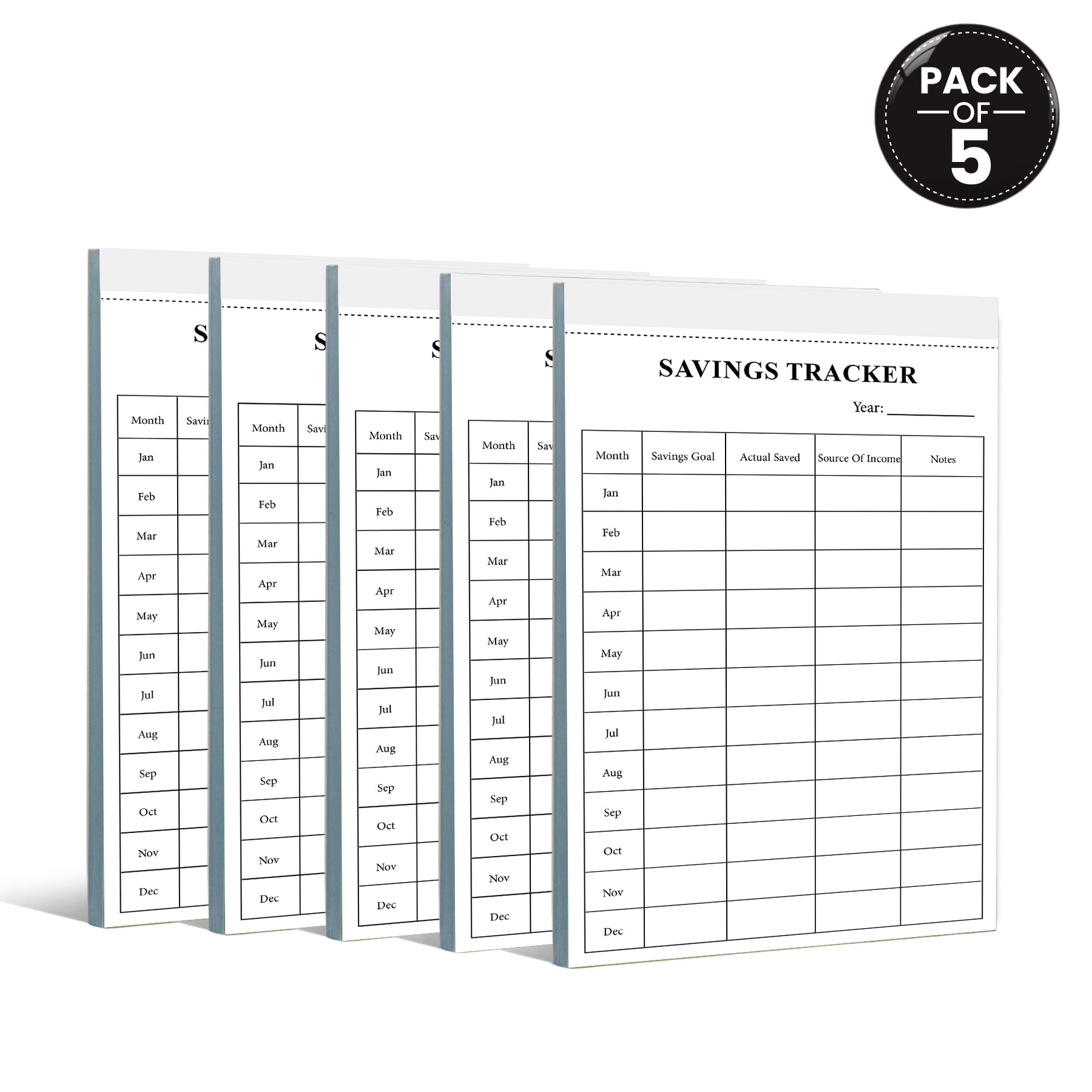 Savings Tracker Notepad 5.5 x 8.5 Inch, Pack of 5 Savings Planner Pads ...