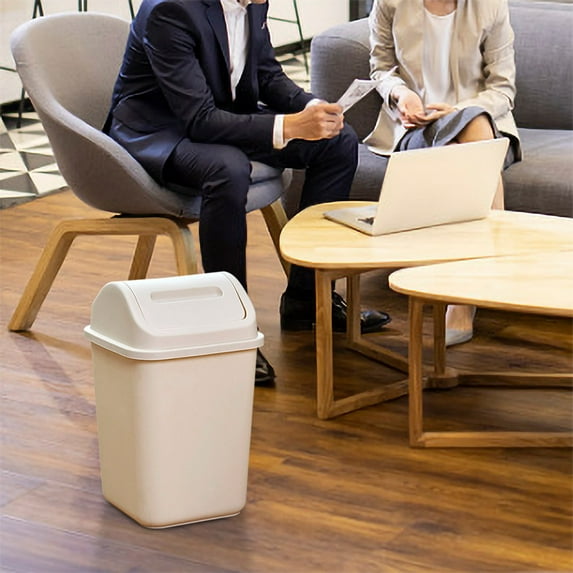 Savings Trash Can Waste Container with Swing Lid, 12 L, Space Saving Slim Profile Plastic Bucket Easy Bag Removal, Handles for Easy Carrying, Indoor/Outdoor Use