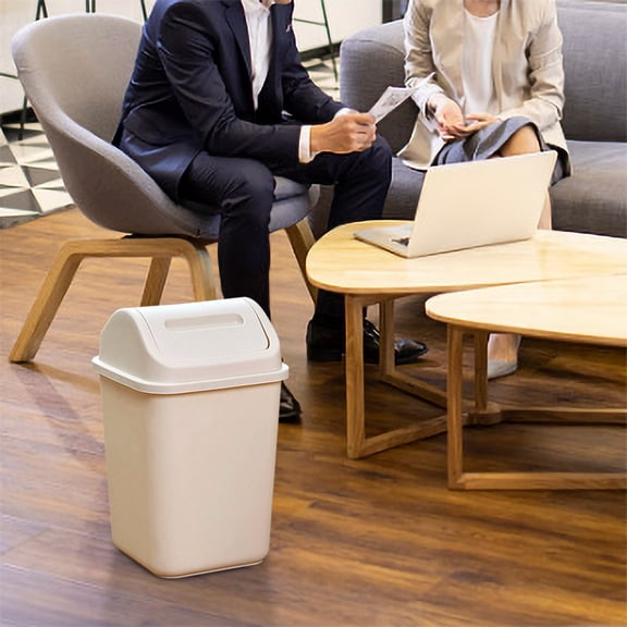 Savings Trash Can Waste Container with Swing Lid, 12 L, Space Saving Slim Profile Plastic Bucket Easy Bag Removal, Handles for Easy Carrying, Indoor/Outdoor Use