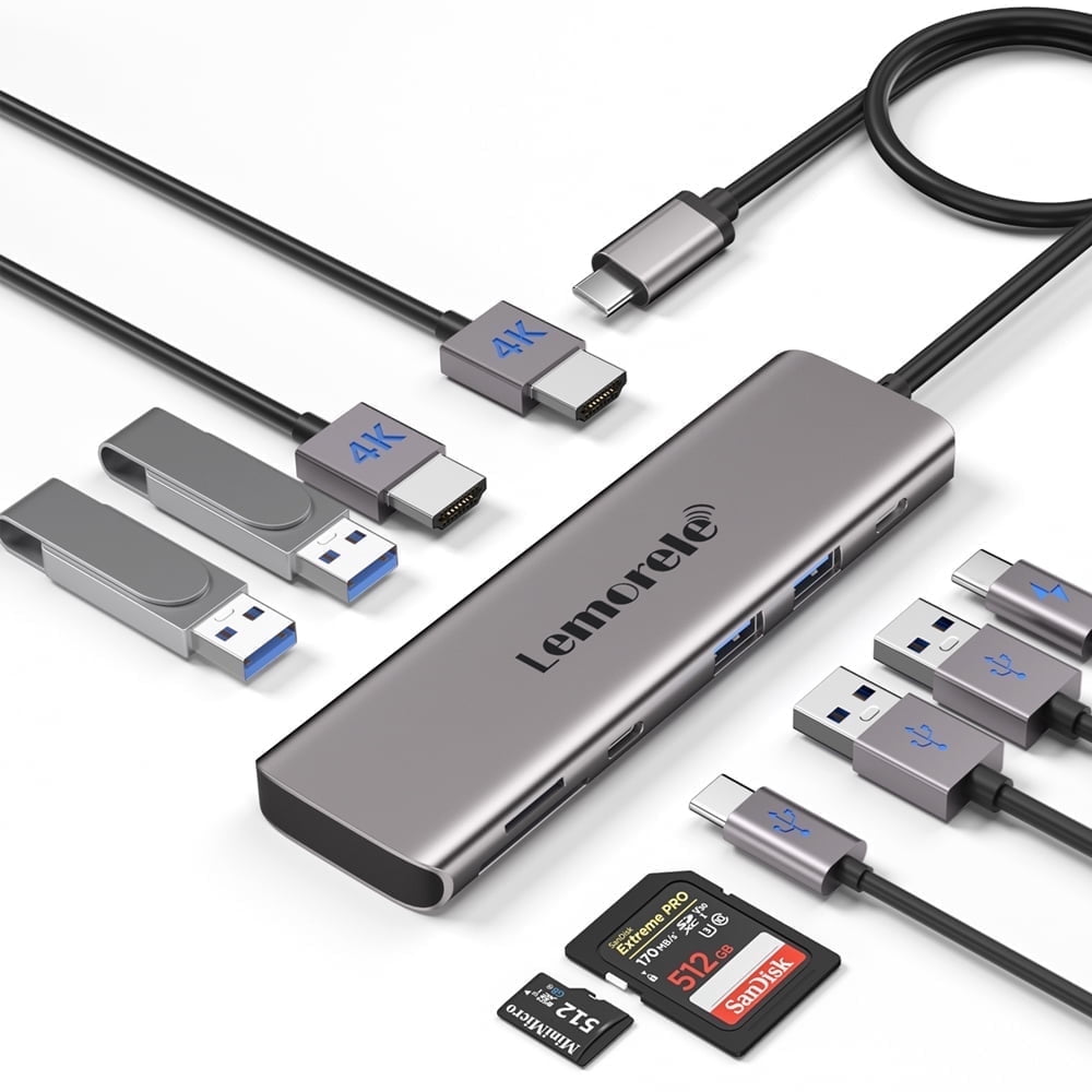 Lemorele USB C Docking Station, 10 in 1 USB C Aluminum Case Adapter with 4K Dual HDMI ,USB 3.0/2.0 Data Port, SD/TF, PD 100W, USB C Hub for Windows/mac/switch Clearance