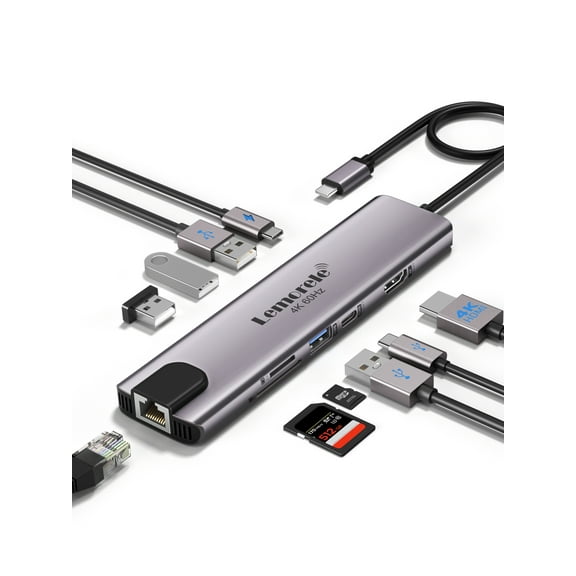 Lemorele 10 in 1  Docking Station, Aluminum USB-C Hub with 4K HDMI, 5 USB Ports, SD/TF Card Reader, 100W PD Charging Gigabit Ethernet, Multiport Dock for MacBook, iPad Pro, Windows Laptops