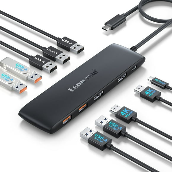 Lemorele 10-in-1 Docking Station with 4K Dual HDMI, 4x USB 3.1 Gen 2 10Gbps, 3x USB A 2.0,100W PD ,Type- C Hub for MacBook Air/Pro, iPad, Windows, Switch