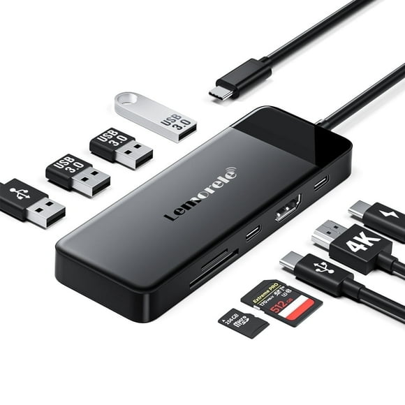 Lemorele USB C Hub, 9 in 1 Docking Station, USB C Adapter with 4k HDMI, 4 USB A 3.0/2.0, 100W PD, USB-C Data Port, SD/TF