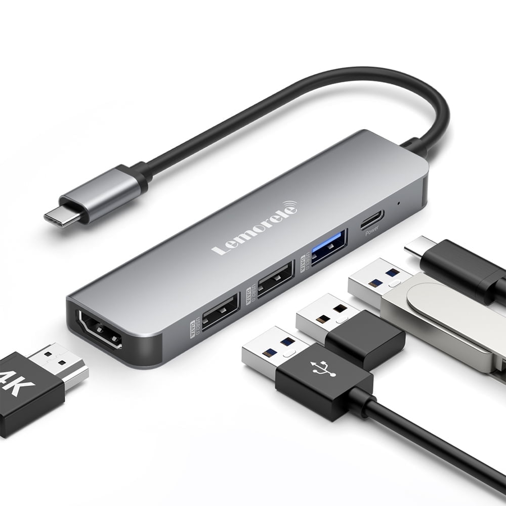 Lemorele USB C Docking Station, 5 in 1 Aluminum Case with 4k HDMI, 3 USB A, Pd 100w USB Adapter for Macbook Air/Pro M1, iPad M1, Windows, Switch, Lenovo, Android