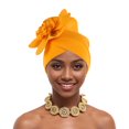 thumbnail image 1 of UTSJKR Flower Turbans Cap Pearl Knot Headwarp Beanie Pre Tied Head Cover Bonnet Women Muslim Stretchy Pleated Headscarf Hat Yellow, 1 of 2