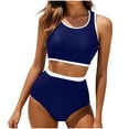 thumbnail image 1 of UTSJKR High Waisted Bikini Sets for Women Athletic Two Piece Color Block Tummy Control Bathing Suits Trendy 2025 Blue XL, 1 of 8