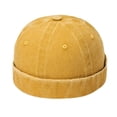 thumbnail image 1 of UTSJKR Men's Solid Color Washed Cotton Brimless Docker Beanie Caps Street Rolled Cuff Sailor Cap Worker Hat Brimless Hats Yellow, 1 of 5