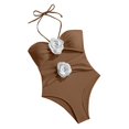 thumbnail image 1 of UTSJKR One Piece Swimsuit for Women Tummy Control Halter Tie Bathing Suit High Waisted Slimming Cut Out 3D Flower Swimwear Coffee S, 1 of 9