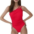 thumbnail image 1 of UTSJKR One Shoulder One Piece Swimsuit for Women Ruched Tummy Control Bathing Suits Modest Full Coverage Swimwear Red S, 1 of 2
