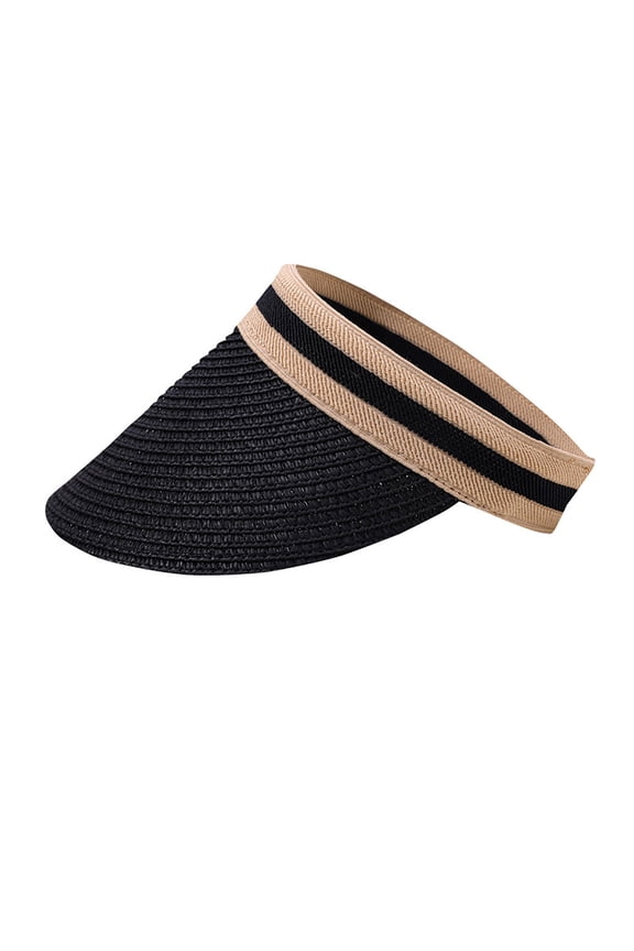 Sun Visor Hats for Women Straw Sun Hat Bun Summer Hat Wide Brim Straw Hat Straw Beach Hat Ponytail Hat Sun Black