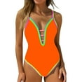 thumbnail image 1 of UTSJKR Women One Piece Swimsuit Tummy Control Deep V Neck Neon Cute Bathing Suit Back Tie Swim Suits 2025 Summer Orange XL, 1 of 5