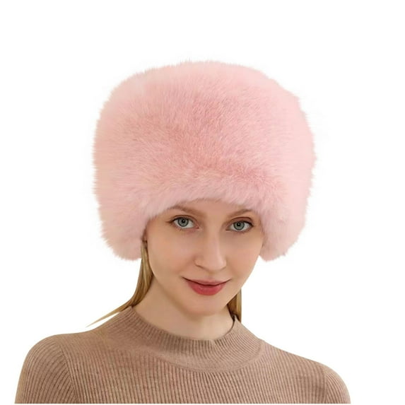 UTSJKR Women Winter Faux Fur Fuzzy Bucket Hat Fluffy Warm Hats Plush Fisherman Cap Fluffy Soft Russian Style Bucket Hat Pink