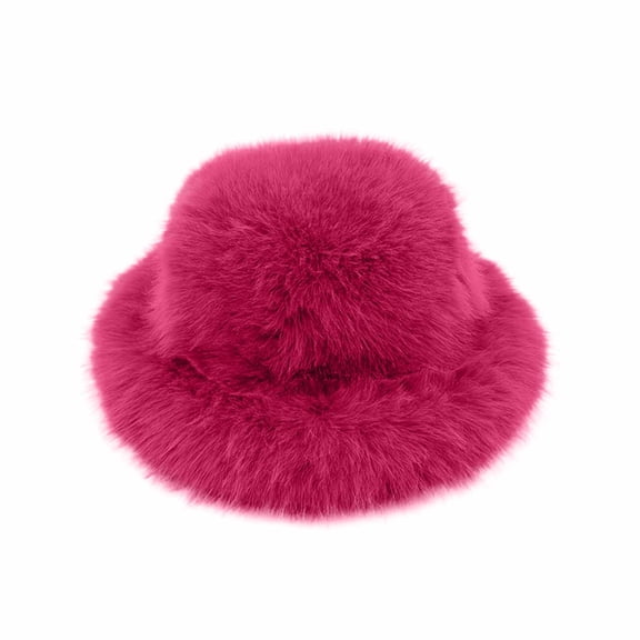 UTSJKR Women Winter Fuzzy Bucket Hat Warm Plush Faux Fur Fisherman Cap Mongolian Ski Beret Panama Caps Fluffy Ushanka Hat Hot Pink