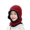 thumbnail image 1 of UTSJKR Women Winter One Piece Beanie Hat Slouchy Fleece Lined Balaclava Mask Neck Scarf Set Earmuff Ski Snow Knit Hats Wine, 1 of 3