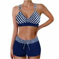 thumbnail image 1 of UTSJKR Women's 2 Piece Bikini Sets Fashion Striped Suspenders Two Piece Swimsuits Plus Size Sexy Tankini Bathing Suits 2025 Dark Blue M, 1 of 6