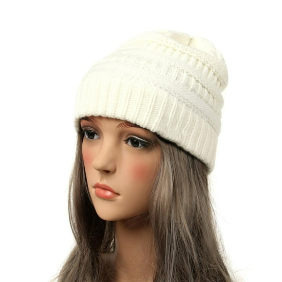 UTSJKR Women's Knitted Beanies Hat Skullies Cap Trendy Warm Chunky Soft Stretch Cable Knit Hat Women Winter Fashion Hat White