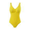 thumbnail image 1 of UTSJKR Women's One Piece Swimsuits Ribbed Textured Swimwear V Neck Push Up Bathing Suit Pool Party Outfits Yellow L, 1 of 5