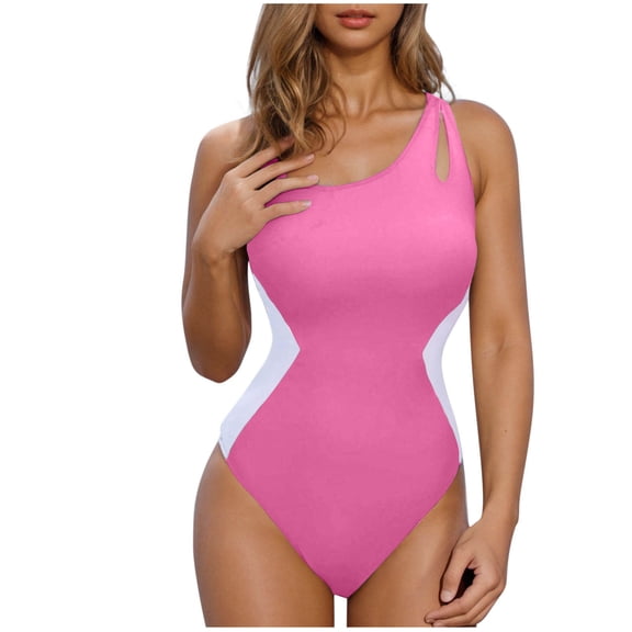 UTSJKR Women's Sporty Swimsuits Oen Shoulder Bathing Suits One Piece Athletic Swimwear Surfing Training Monokini Beach Wear Pink S