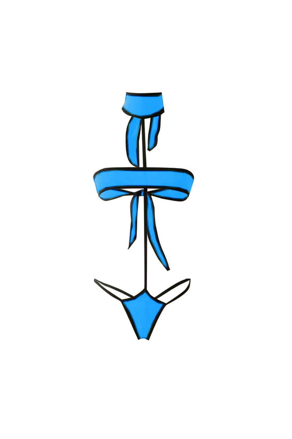 Women's Teardrop Micro Bikini Set Swimsuit 2 Pieces Bra Top and Thongs Sets Mini Bra Top Tie Sides Thong Lingerie Set Sky Blue Free Size