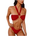 thumbnail image 1 of UTSJKR Women's Twisted Ruched Bikini Sets Two Piece Swimsuits Sexy Halter Cheeky Bathing Suits for Summer Beach Red L, 1 of 4