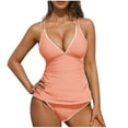 thumbnail image 1 of UTSJKR Womens 2 Piece Tankini Swimsuits V Neck Push Up Swim Top Color Block Tummy Control High Waisted Bathing Suits Swim Bottom Orange M, 1 of 6