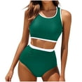 thumbnail image 1 of UTSJKR Womens High Waisted Bikini Set Two Piece Swimsuit High Neck Tops Bathing Suit Full Coverage Tummy Control Tankini Green XL, 1 of 8
