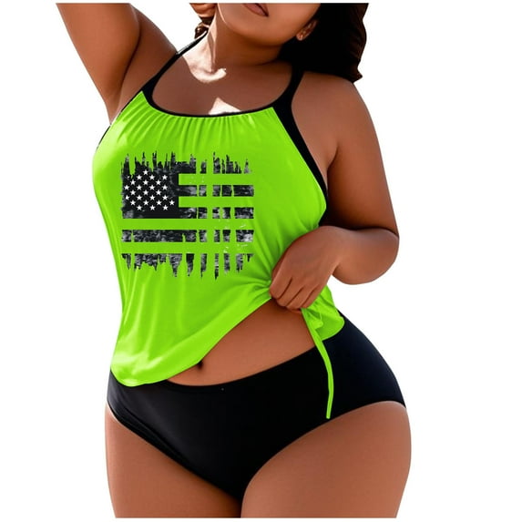 Savings UTSJKR Womens Plus Size Bathing Suits Two Piece Tankini Set American Flag Print Swim Suits 2025 Patriotic Modest Swimwear Green XXXXL